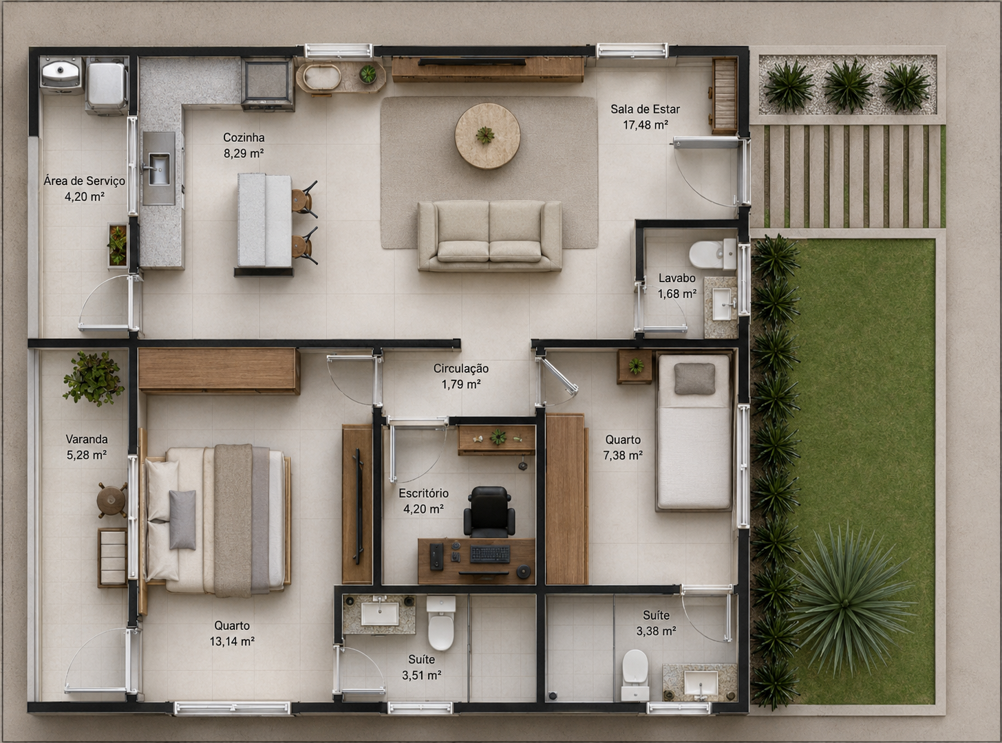 Planta Baixa Humanizada Geral - 80m²